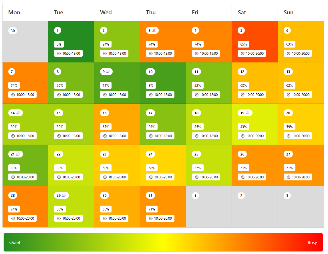 Ferie jesienne w Efteling: obłożenie