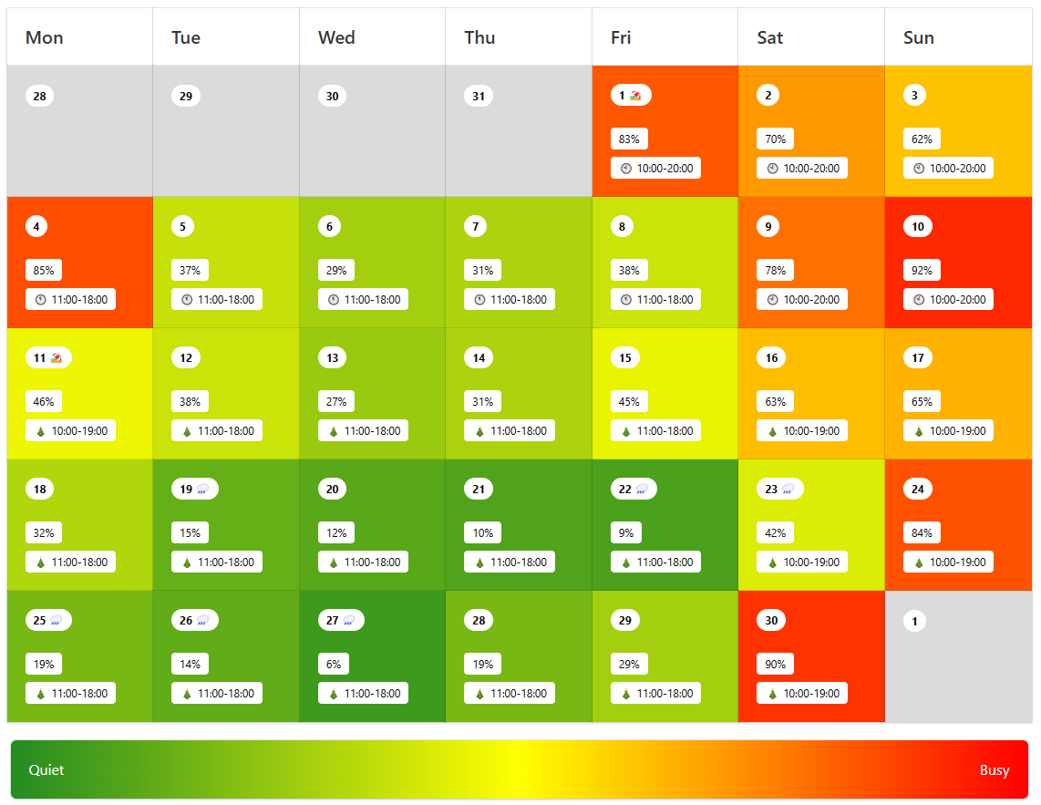 Ferie jesienne w Efteling: obłożenie w listopadzie